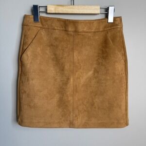 Vero Moda Faux Suede Mini Skirt Tan Size Small Rear Zip Pockets Festival Preppy